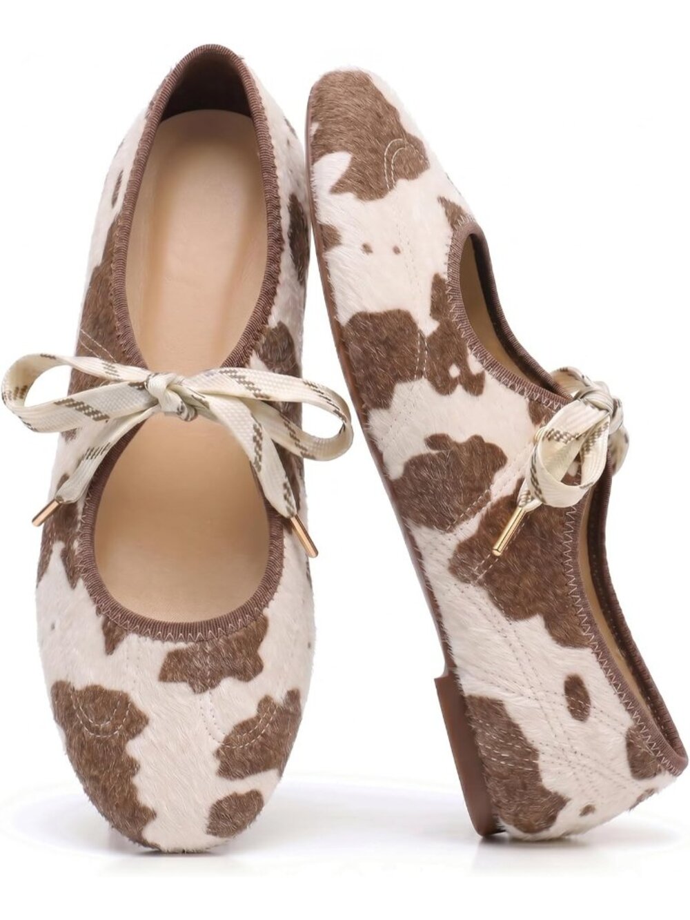 Women's Cow Round Toe Mary Jane Ballerina Lace Up Ballet Flat Sneaker Shoes